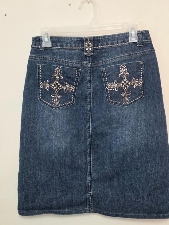 Cato Dresses & Skirts - 2000s Y2k Bedazzled Cross Denim Skirt Size 8